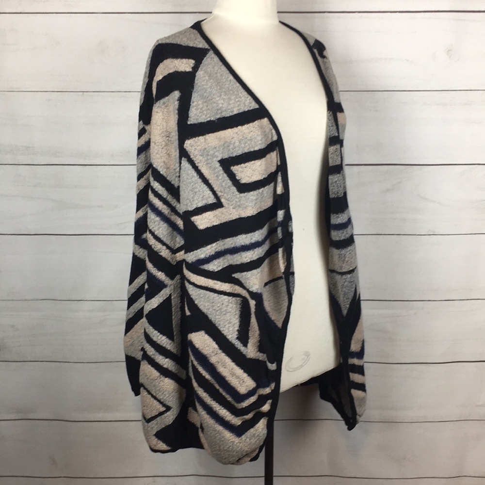 Lucky Brand Intarsia Geo Waterfall Open Cardigan M